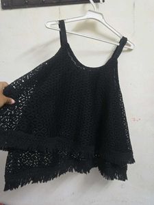 Elegant Black Lace Cold Shoulder Top