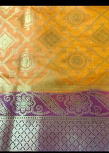 Orange Silk Saree with Golden Border