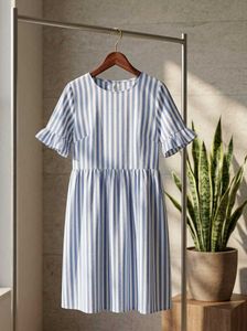 Cute Striped Ruffle Sleeve Dress