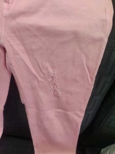 dark Pink Distressed Jeans