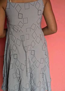 Grey Geometric Print Dress with Overlay