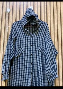 Checkered Hooded Long Shirt Dress