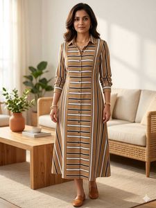 Stylish Striped Button-Up Midi Dress