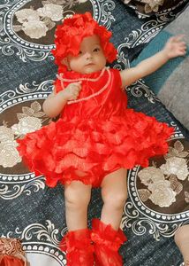 Adorable Red Baby Girl Dress Set