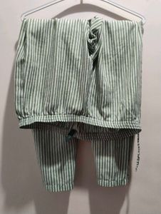 Green & White Striped Linen Pants