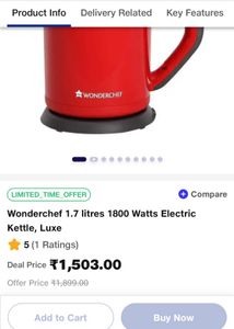 Wonderchef Kettle Unused 1.7 Litre