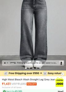 High Waist Straight Leg Grey Jeans for t