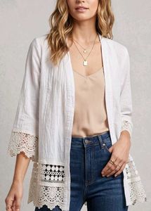 White Crochet Trim Kimono Cardigan