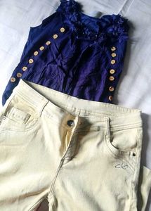 Y2k Navy Blue Sleeveless Top with Beige half jeans