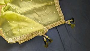 Green Mirror Work Organza Lehenga Choli
