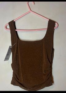Sparkly Brown Square Neck Tank Top
