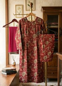 Red Floral Print Kurta Set with Dupatta