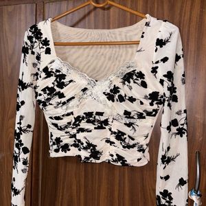 Sheer Floral Ruched Mesh Top