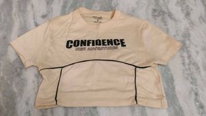 Cream Graphic Print Cropped T-Shirt
