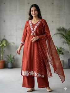 Elegant Rust Kurta Set with Dupatta