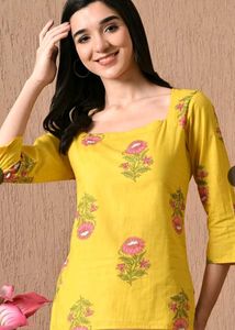 Yellow Floral Print Kurta