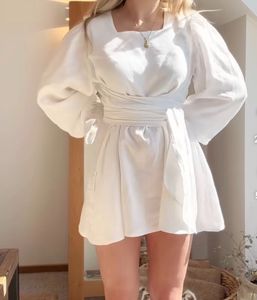Chic White Puff Sleeve Mini Dress