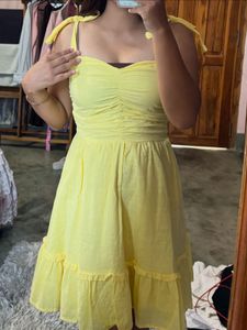 Chic Ruched Yellow Mini Dress