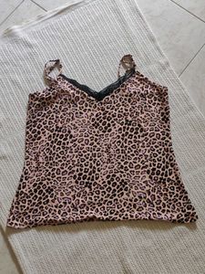 Leopard Print Cami Top with Lace Trim