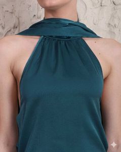 Elegant Teal Halter Neck Mini Dress