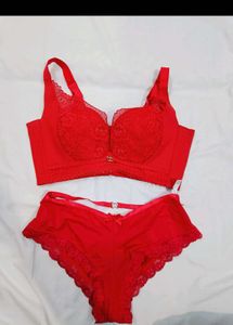 Lace Trimmed Red Lingerie Set