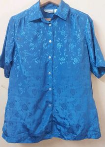 Blue Floral Print Button-Up Shirt