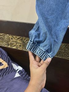Blue Denim Cargo Jogger Pants