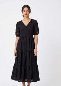 Elegant Black Tiered Midi Dress