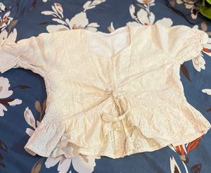 Chic Eyelet Lace Drawstring Top