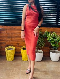 Chic Orange Ribbed Knit Co-ord Set