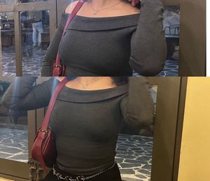 Gray Off-Shoulder Long Sleeve Top