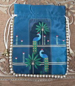 Peacock Print Potli Bag