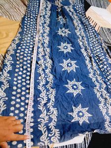 Blue Cotton Maxi  with White Print