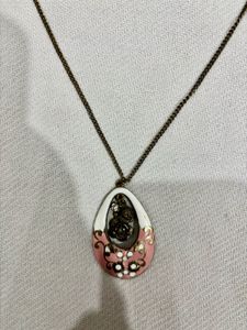 Charming Pink Floral Teardrop Pendant Necklace