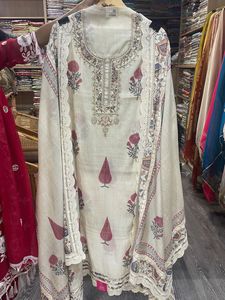 Elegant Cream Printed Kurta Set with Dupatta