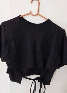 Black Cropped Tie-Back Top