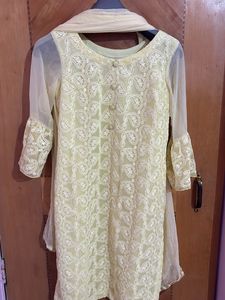 Yellow Embroidered Paisley Kurti Set
