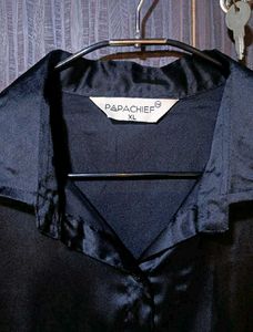 Black Satin Button-Up Shirt