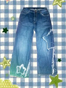 Wide Leg Jeans with Star Design