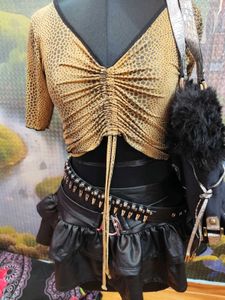 Y2k/Gyaru leopard print top, skirt, and bag set
