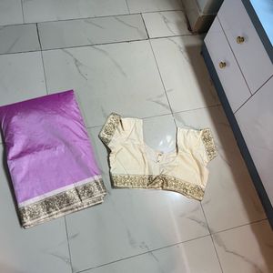 Cream Embroidered Sleeve Blouse and saree