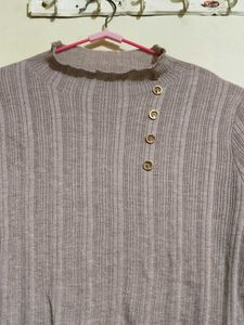 Stylish Ribbed Mock Neck Top with Sheer Bell Sleev