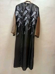 Elegant Leaf Print Abaya Style Gown
