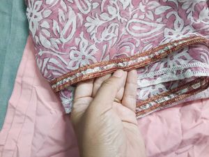 Pink Printed Kurta with Plain Pin