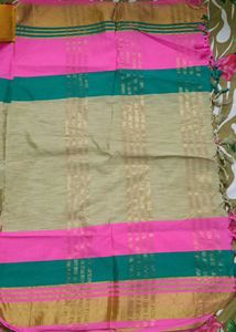 Beige Cotton Silk Saree