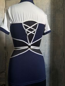 Navy Blue &amp; White Cut-out Top