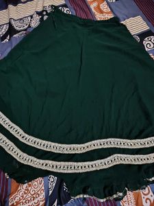 Elegant Green Ethnic Skirt with Silver Border