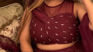 New Wine Burgundy Hooded Designer Blouse Lehenga