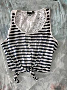 Striped Tie-Front Crop Top