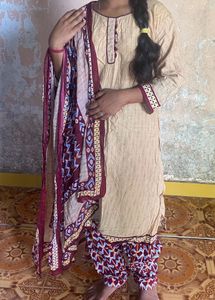 Beige Kurta Set with Dupatta